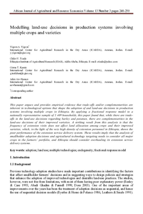 Modelling land-use decisions in production systems involving multiple crops and varieties