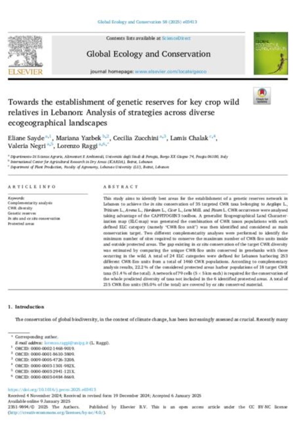 Towards the establishment of genetic reserves for key crop wild relatives in Lebanon: Analysis of strategies across diverse ecogeographical landscapes