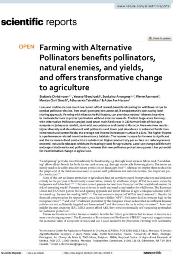 Farming with Alternative Pollinators benefits pollinators, natural enemies, and yields, and offers transformative change to agriculture