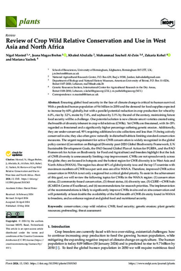 Review of Crop Wild Relative Conservation and Use in West Asia and North Africa Review of Crop Wild Relative Conservation and Use in West Asia and North Africa