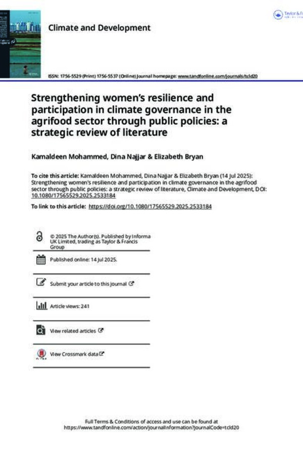 Strengthening women’s resilience and participation in climate governance in the agrifood sector through public policies: a strategic review of literature