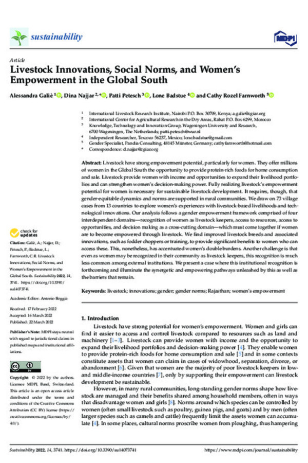 Livestock Innovations, Social Norms, and Women’s Empowerment in the Global South