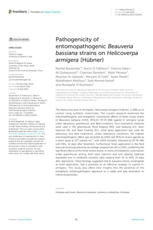 Pathogenicity of entomopathogenic Beauveria bassiana strains on Helicoverpa armigera (Hübner) Pathogenicity of entomopathogenic Beauveria bassiana strains on Helicoverpa armigera (Hübner)
