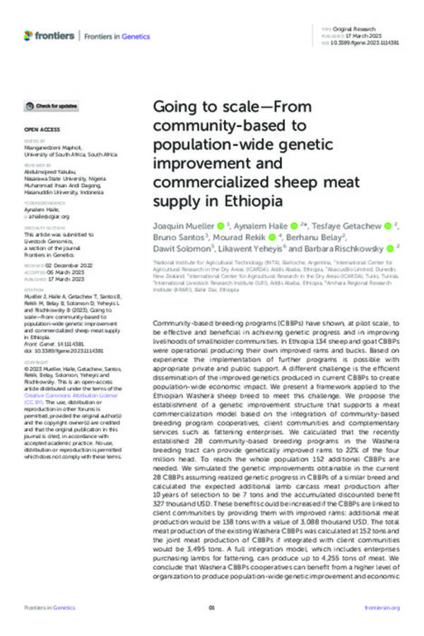 Going to scale—From community-based to population-wide genetic improvement and commercialized sheep meat supply in Ethiopia Going to scale—From community-based to population-wide genetic improvement and commercialized sheep meat supply in Ethiopia