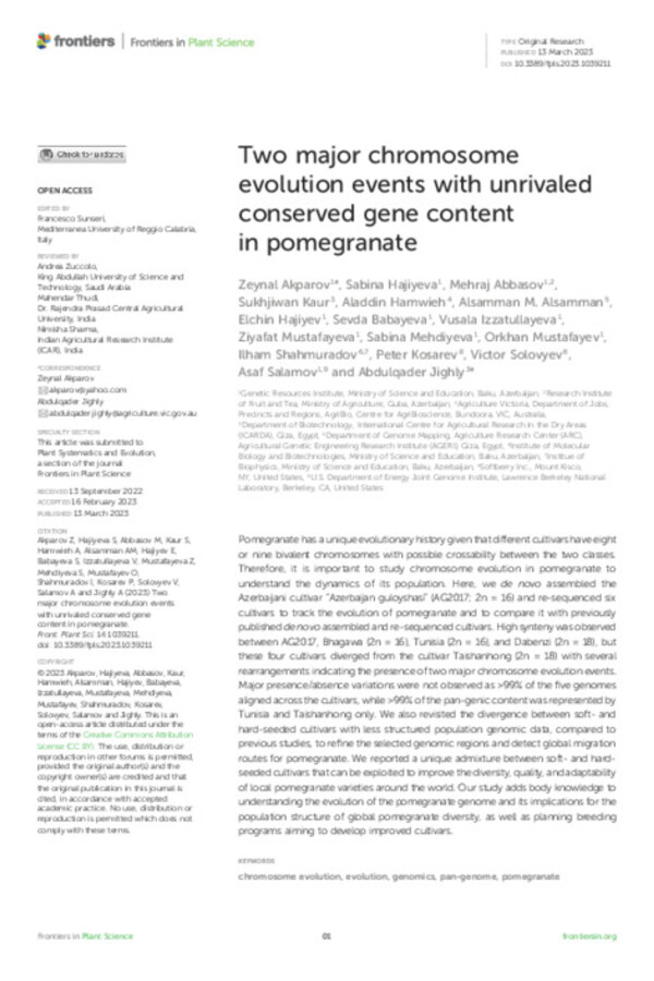 Two major chromosome evolution events with unrivaled conserved gene content in pomegranate Two major chromosome evolution events with unrivaled conserved gene content in pomegranate
