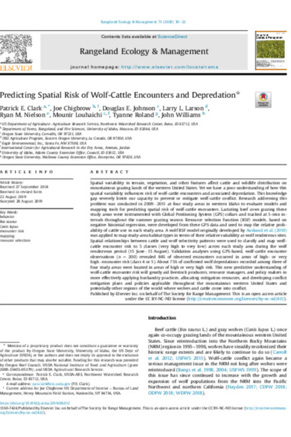 Predicting Spatial Risk of Wolf-Cattle Encounters and Depredation