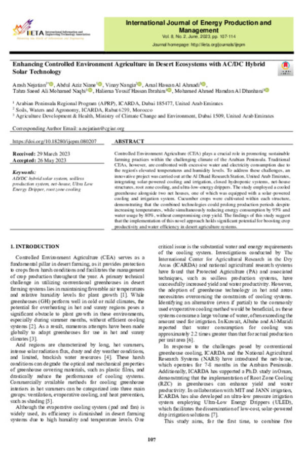 Enhancing Controlled Environment Agriculture in Desert Ecosystems with AC/DC Hybrid Solar Technology Enhancing Controlled Environment Agriculture in Desert Ecosystems with AC/DC Hybrid Solar Technology