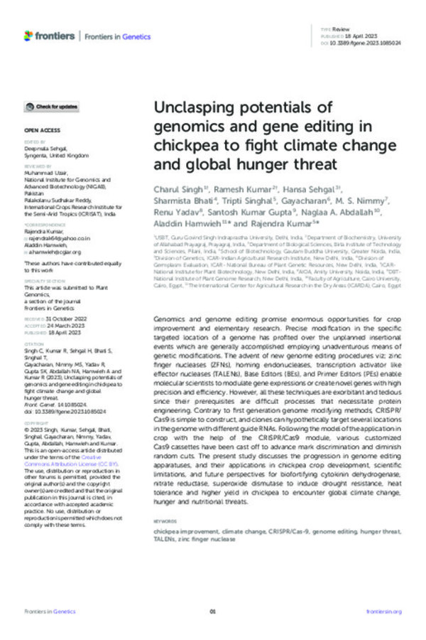 Unclasping potentials of genomics and gene editing in chickpea to fight climate change and global hunger threat