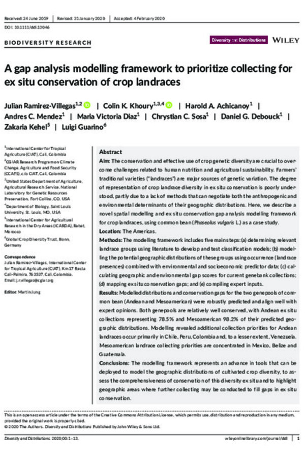 A gap analysis modelling framework to prioritize collecting for ex situ conservation of crop landraces A gap analysis modelling framework to prioritize collecting for ex situ conservation of crop landraces