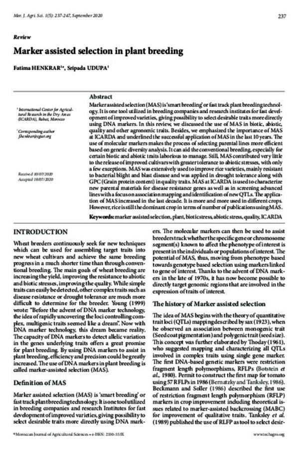 Marker assisted selection in plant breeding