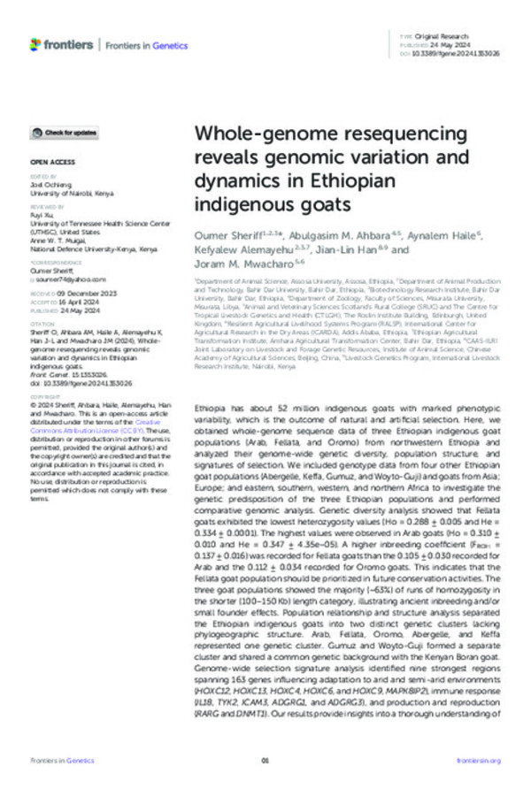 Whole-genome resequencing reveals genomic variation and dynamics in Ethiopian indigenous goats Whole-genome resequencing reveals genomic variation and dynamics in Ethiopian indigenous goats