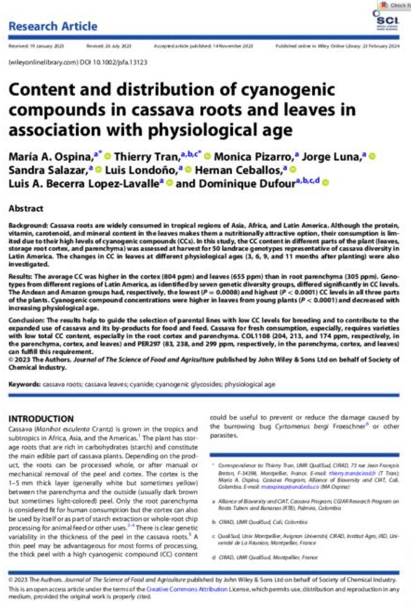 Content and distribution of cyanogenic compounds in cassava roots and leaves in association with physiological age
