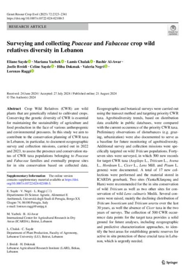 Surveying and collecting Poaceae and Fabaceae crop wild relatives diversity in Lebanon