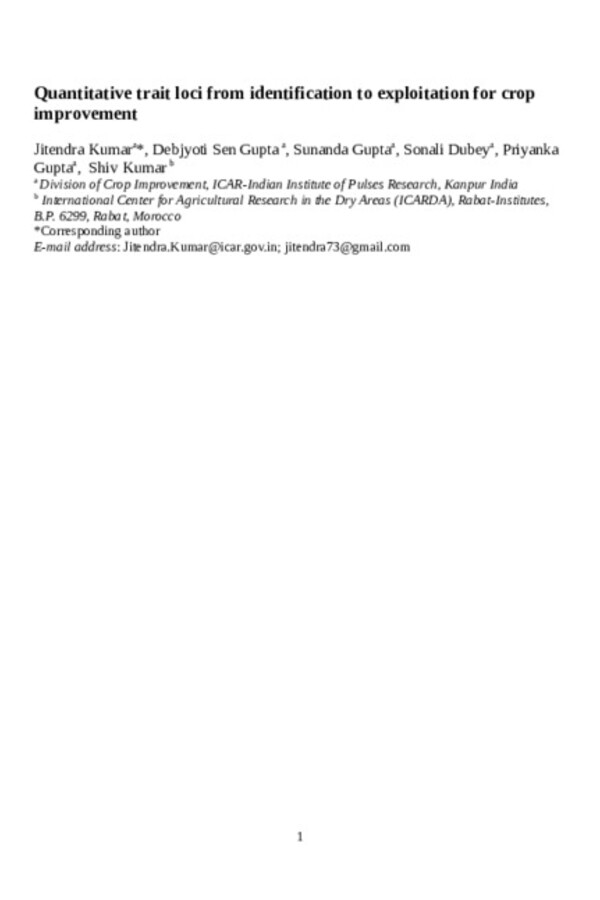 Quantitative trait loci from identification to exploitation for crop improvement Quantitative trait loci from identification to exploitation for crop improvement