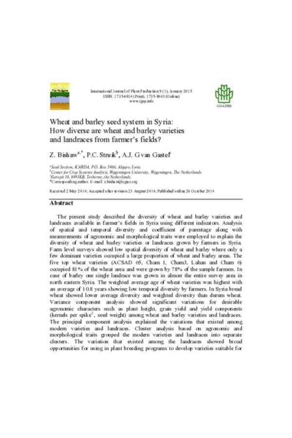 Wheat and barley seed system in Syria: How diverse are wheat and barley varieties and landraces from farmer’s fields?