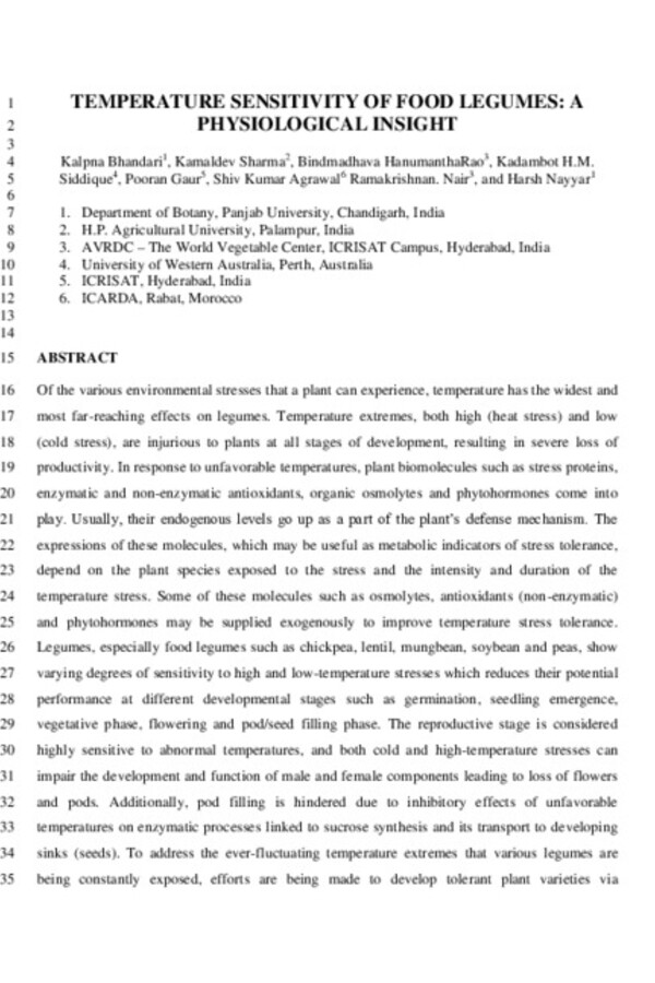Temperature sensitivity of food legumes: a physiological insight