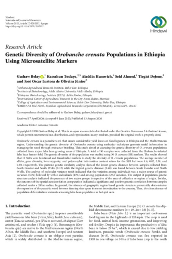 Genetic Diversity of Orobanche crenata Populations in Ethiopia Using Microsatellite Markers