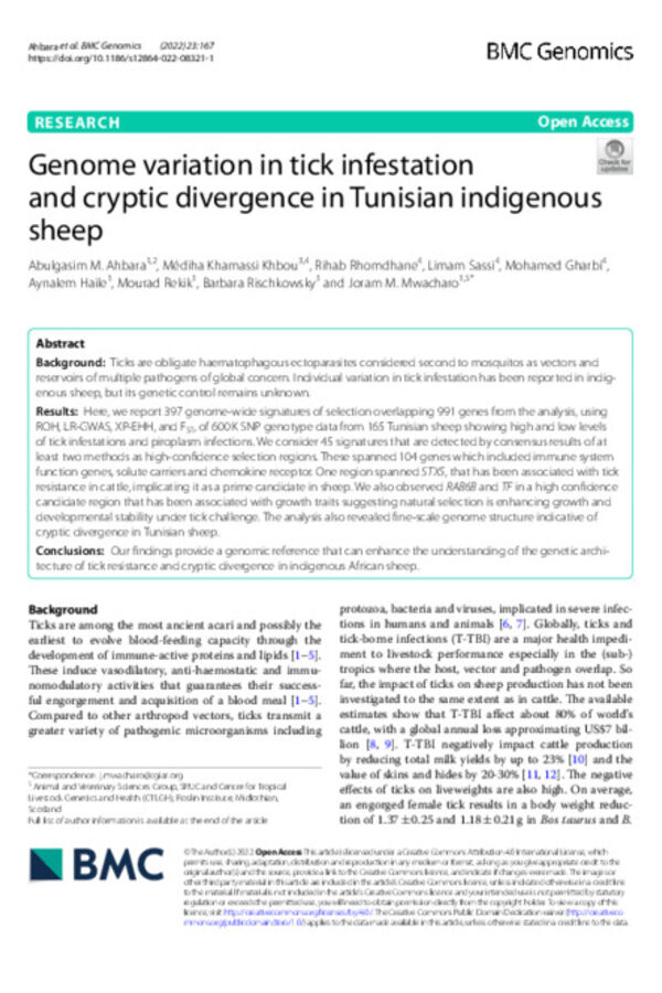 Genome variation in tick infestation and cryptic divergence in Tunisian indigenous sheep