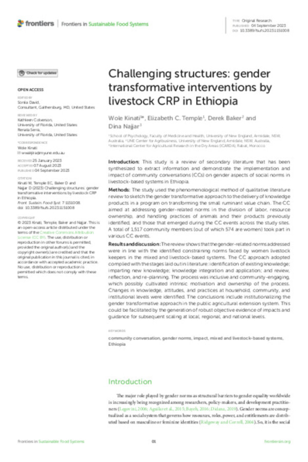Challenging structures: gender transformative interventions by livestock CRP in Ethiopia