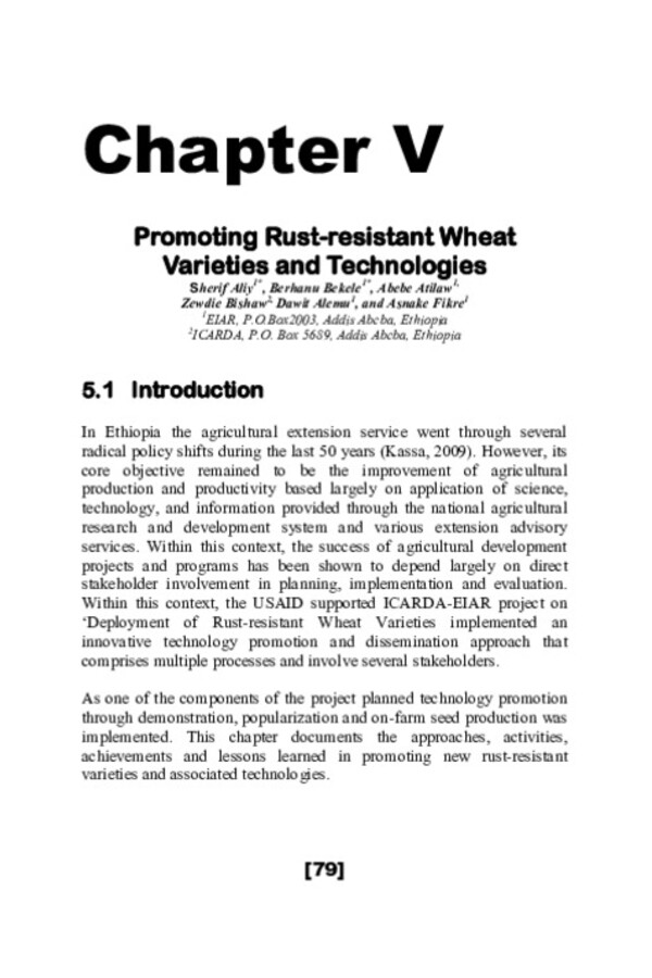 Promoting Rust-resistant Wheat Varieties and Technologies through Partnership