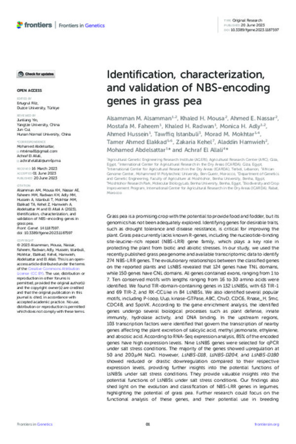 Identification, characterization, and validation of NBS-encoding genes in grass pea Identification, characterization, and validation of NBS-encoding genes in grass pea