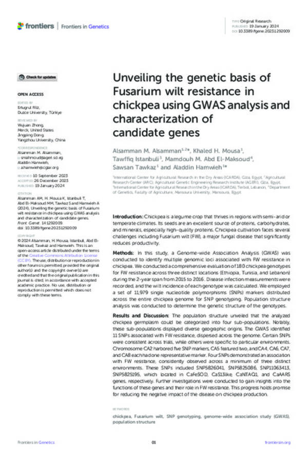 Unveiling the genetic basis of Fusarium wilt resistance in chickpea using GWAS analysis and characterization of candidate genes