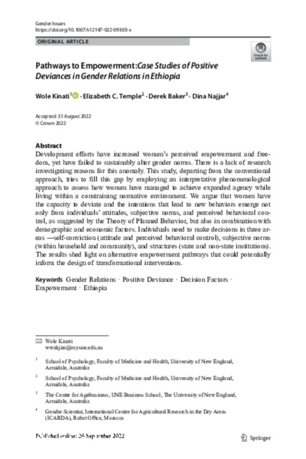 Pathways to Empowerment: Case Studies of Positive Deviances in Gender Relations in Ethiopia