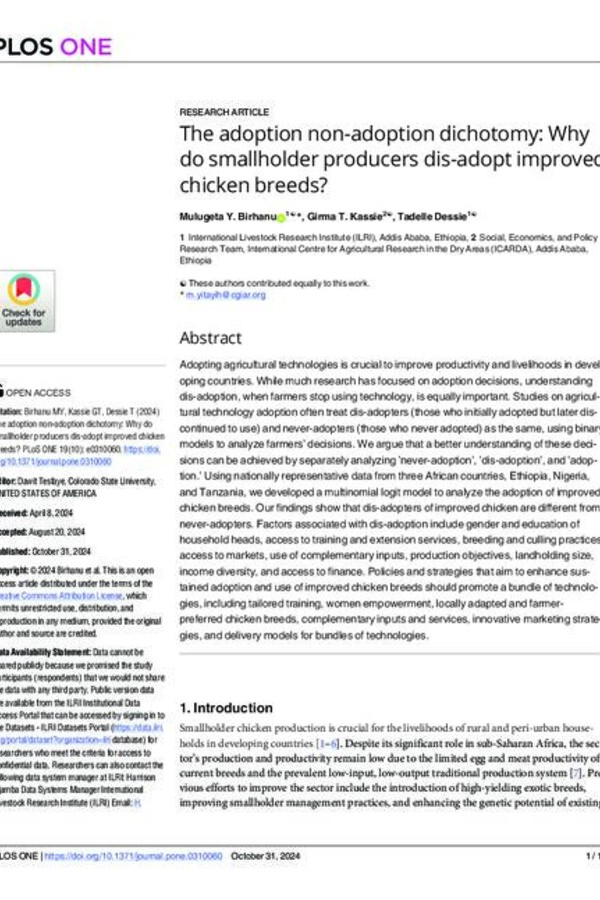 The adoption non-adoption dichotomy: Why do smallholder producers dis-adopt improved chicken breeds? The adoption non-adoption dichotomy: Why do smallholder producers dis-adopt improved chicken breeds?