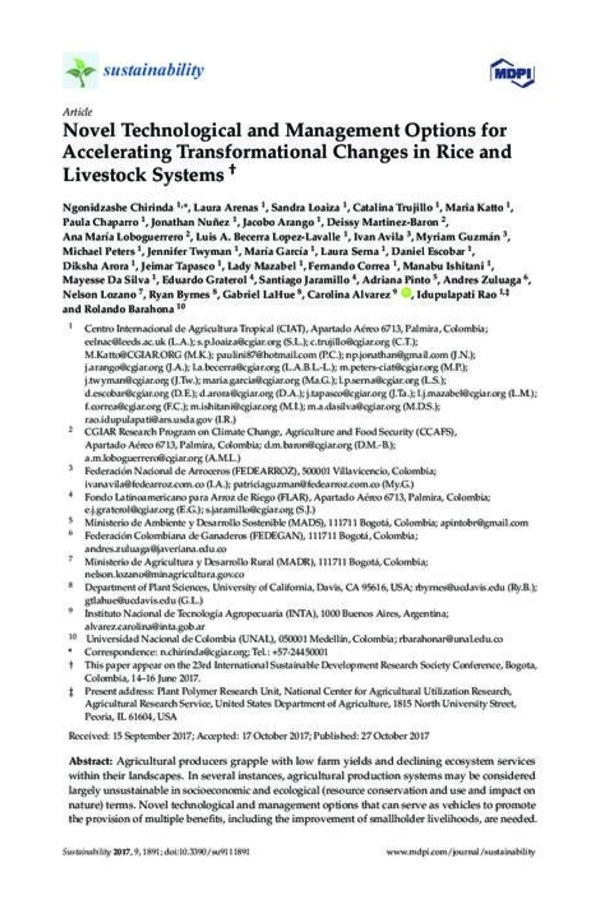 Novel Technological and Management Options for Accelerating Transformational Changes in Rice and Livestock Systems