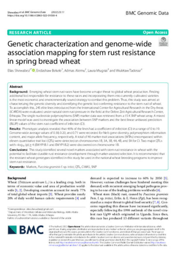 Genetic characterization and genome-wide association mapping for stem rust resistance in spring bread wheat Genetic characterization and genome-wide association mapping for stem rust resistance in spring bread wheat