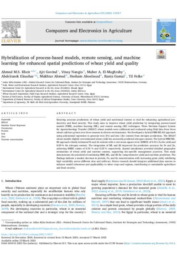 Hybridization of process-based models, remote sensing, and machine learning for enhanced spatial predictions of wheat yield and quality