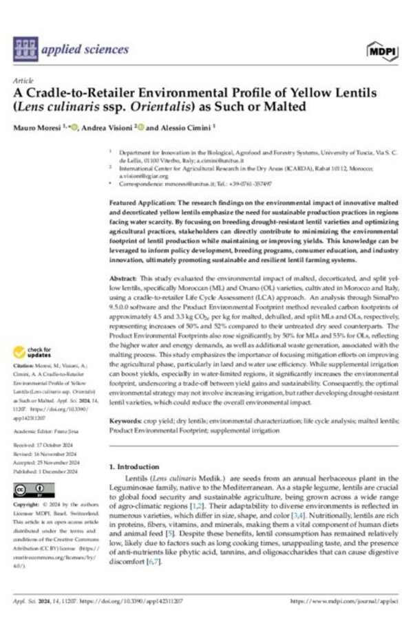 A Cradle-to-Retailer Environmental Profile of Yellow Lentils (Lens culinaris ssp. Orientalis) as Such or Malted