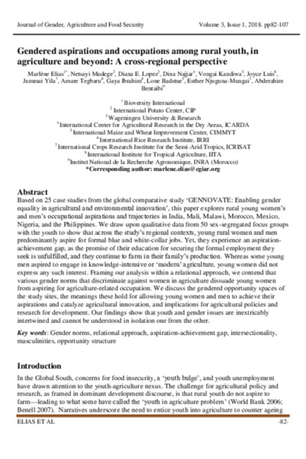 Gendered aspirations and occupations among rural youth, in agriculture and beyond: A cross-regional perspective 