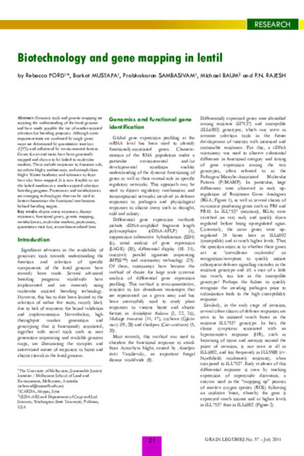 Biotechnology and gene mapping in lentil