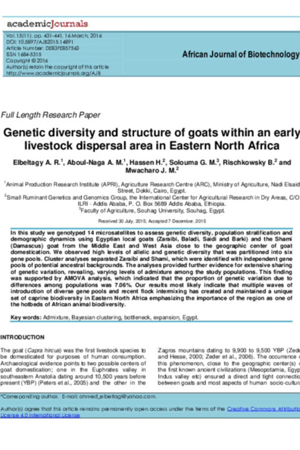 Genetic diversity and structure of goats within an early livestock dispersal area in Eastern North Africa