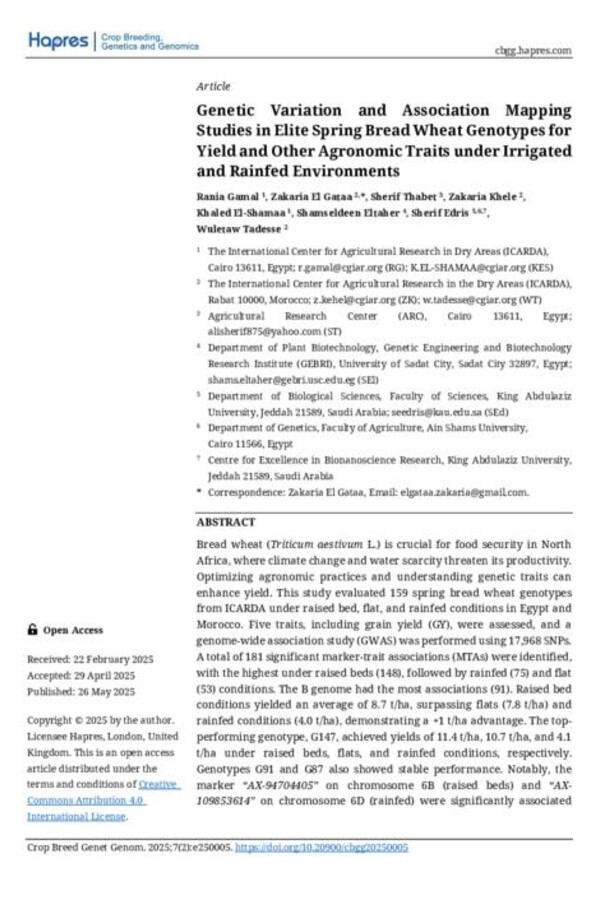 Genetic Variation and Association Mapping Studies in Elite Spring Bread Wheat Genotypes for Yield and Other Agronomic Traits under Irrigated and Rainfed Environments