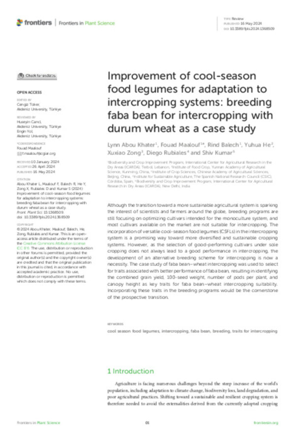 Improvement of cool-season food legumes for adaptation to intercropping systems: breeding faba bean for intercropping with durum wheat as a case study