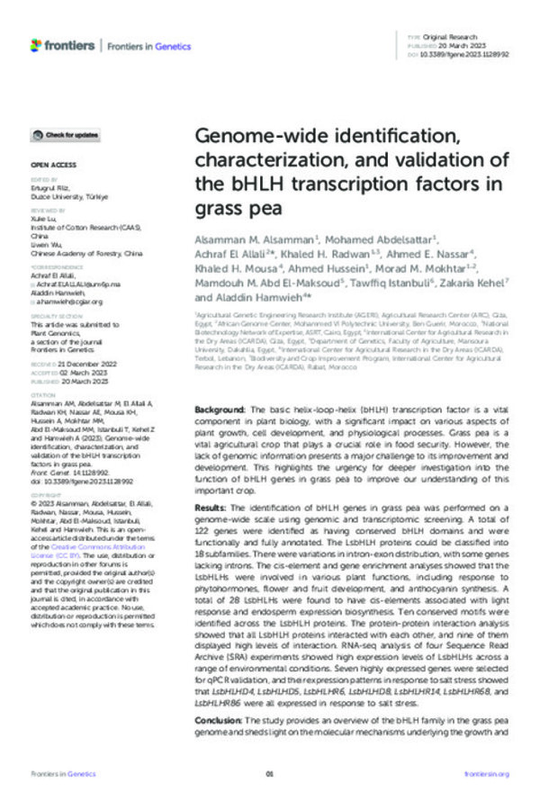 Genome-wide identification, characterization, and validation of the bHLH transcription factors in grass pea Genome-wide identification, characterization, and validation of the bHLH transcription factors in grass pea