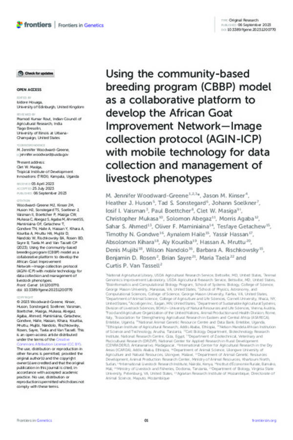 Using the community-based breeding program (CBBP) model as a collaborative platform to develop the African Goat Improvement Network—Image collection protocol (AGIN-ICP) with mobile technology for data collection and management of livestock phenotypes