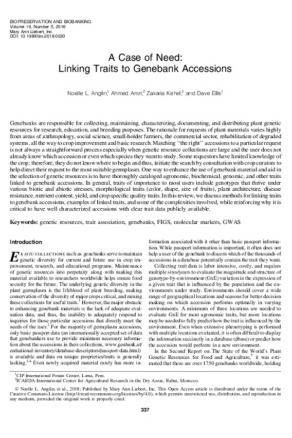 A Case of Need: Linking Traits to Genebank Accessions