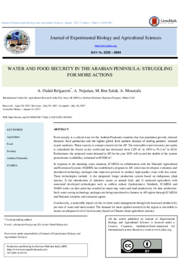  Water and Food Security in the Arabian Peninsula: Struggling for more actions            