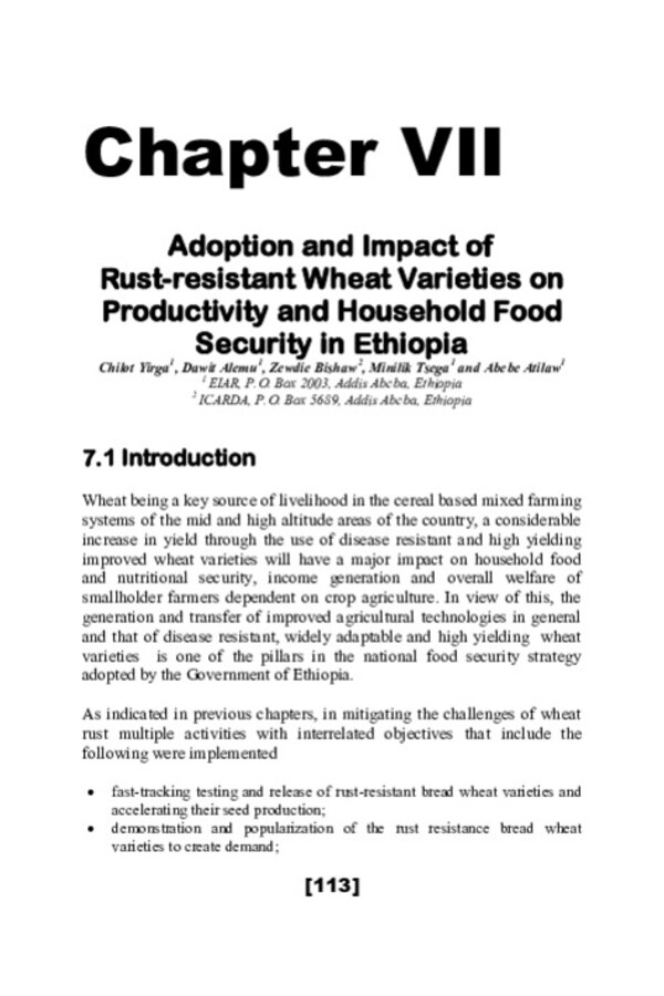 Adoption and Impact of Rust-resistant Wheat Varieties on Productivity and Household Food Security in Ethiopia